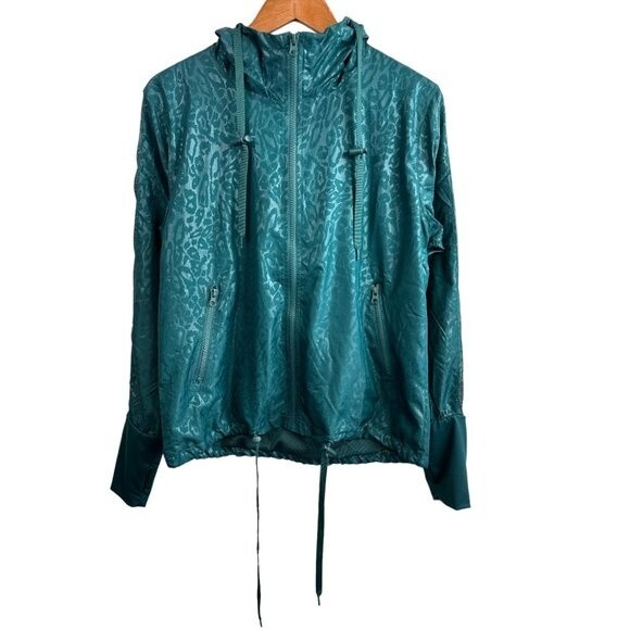 Zyia Active Hoodie Jacket Teal Green Leopard Print Windbreaker Full Zip Size M - Picture 4 of 15
